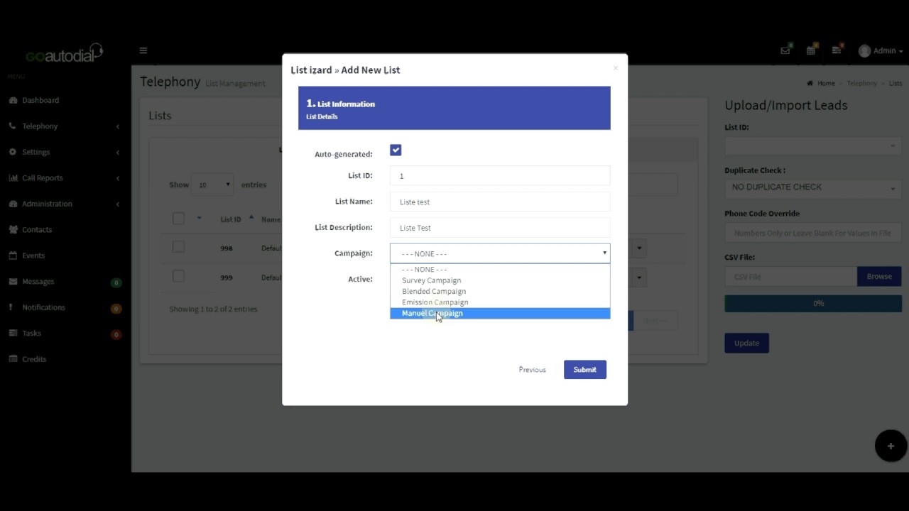 GOautodial V4 -  Injection Liste