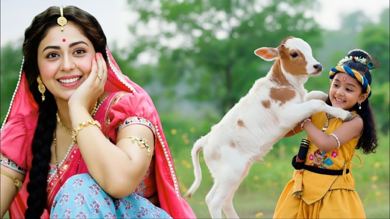 बछड़े संग खेलते कान्हा को देख मैया बोलीं – मेरा लाल कितना प्यारा है|| Yashomati Maiyaa Ke Nandlala||