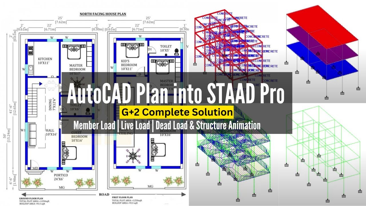 G+2 AutoCAD House Plan into STAAD PRO | Complete Analysis & Report