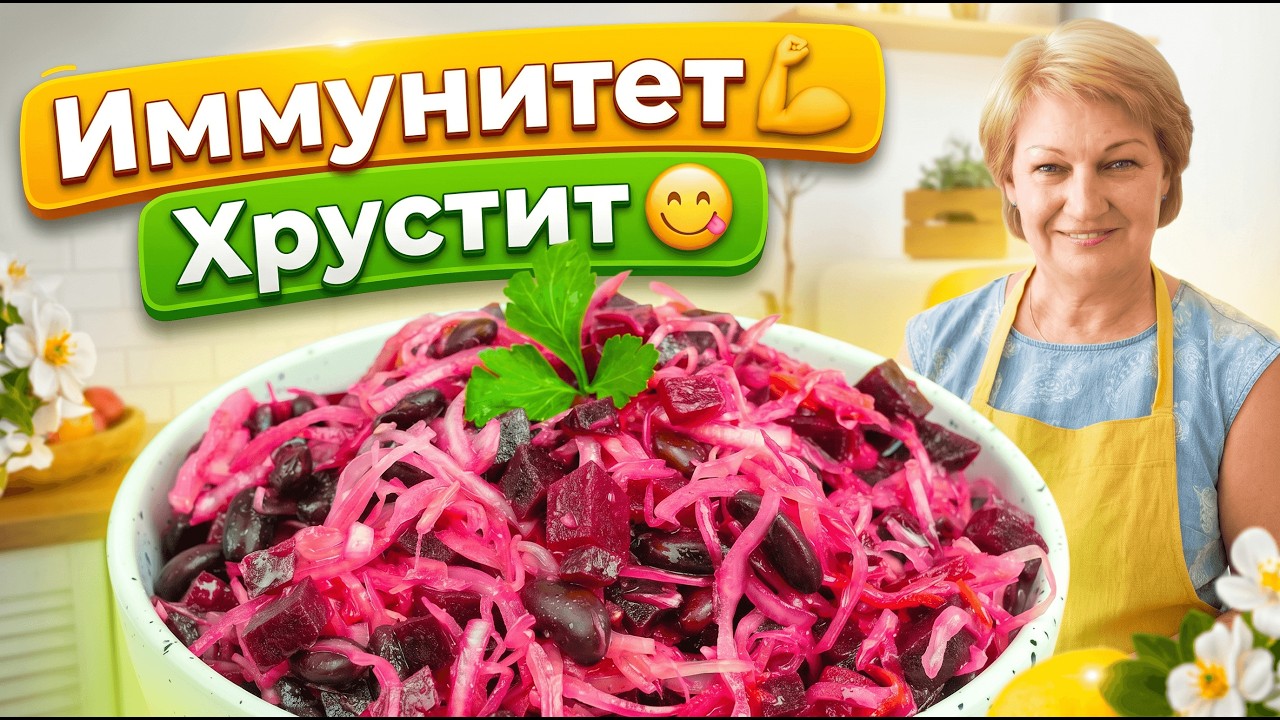 Полезный салат для иммунитета: свёкла + фасоль + хрустящая квашеная капуста
