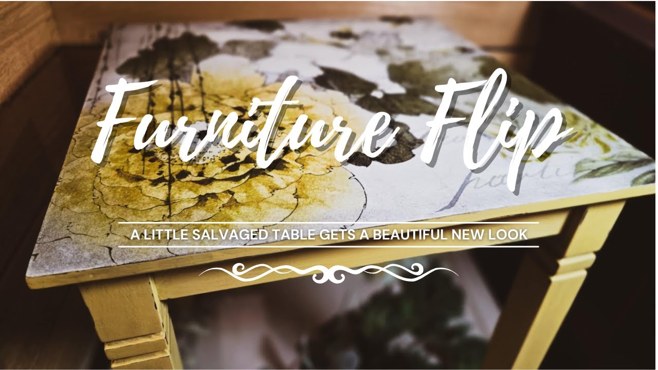 Furniture Flip • Salvaged Side Table • Decoupaged Table Top • Upcycled End Table