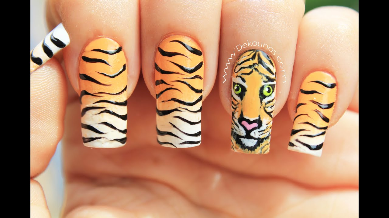 Decoración de uñas tigre animal print - Tiger animal print nail art