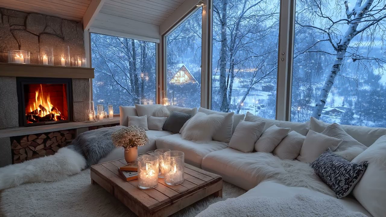 🌸🎶 Calm and Cozy Fireplace Piano Music | 4 Hours of Winter Night Sounds for Focus & Stress Relief