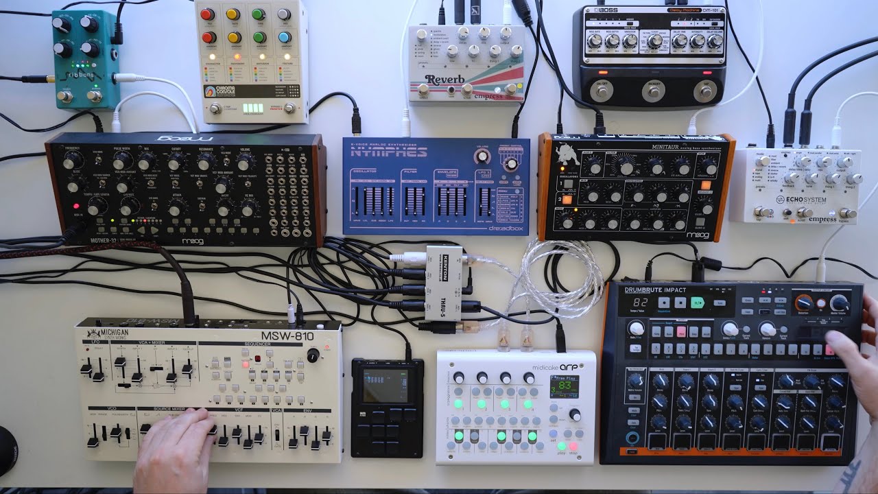 Uptempo jam with Midicake ARP, Dreadbox Nymphes, Moog Minitaur, Mother 32, MSW-810, DrumBrute Impact