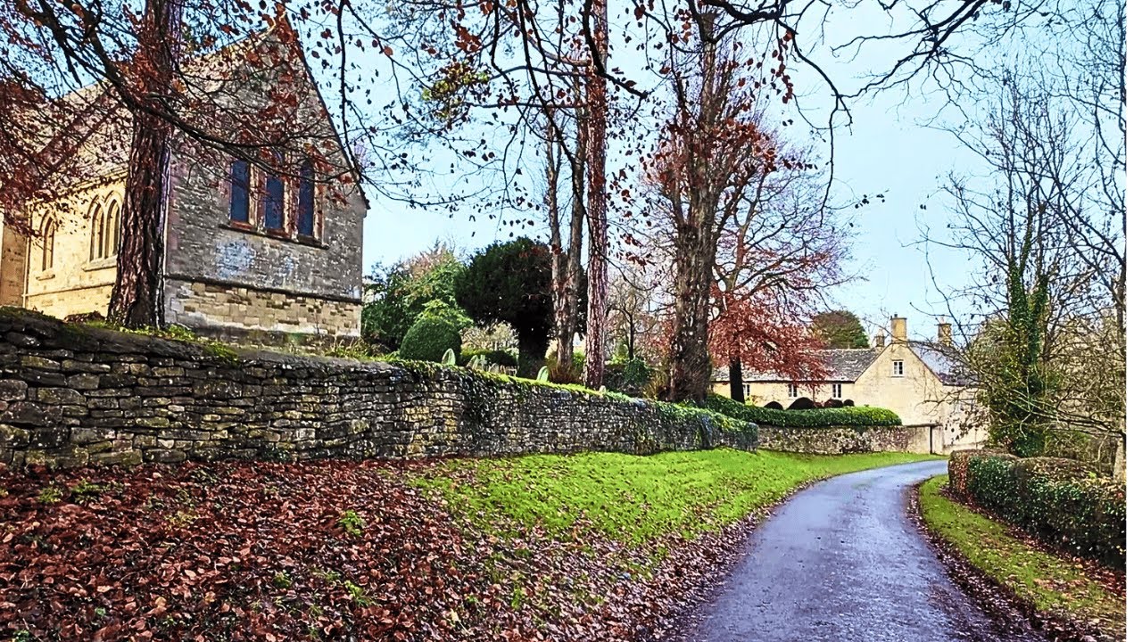 Rainy Autumn Walk Through England's Cotswolds - Beautiful Villages + Celtic Music (No Talking)