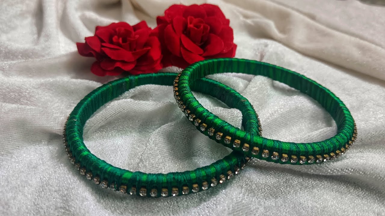 Rhinestone Chain Silk Thread Bangles 💚💚💚#treanding #diy #latest #earrings #jewellery