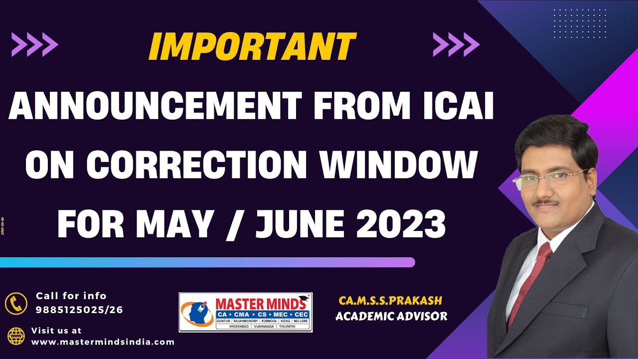 P1124 | English | Important announcement from ICAI on Correction window for May / June 2023