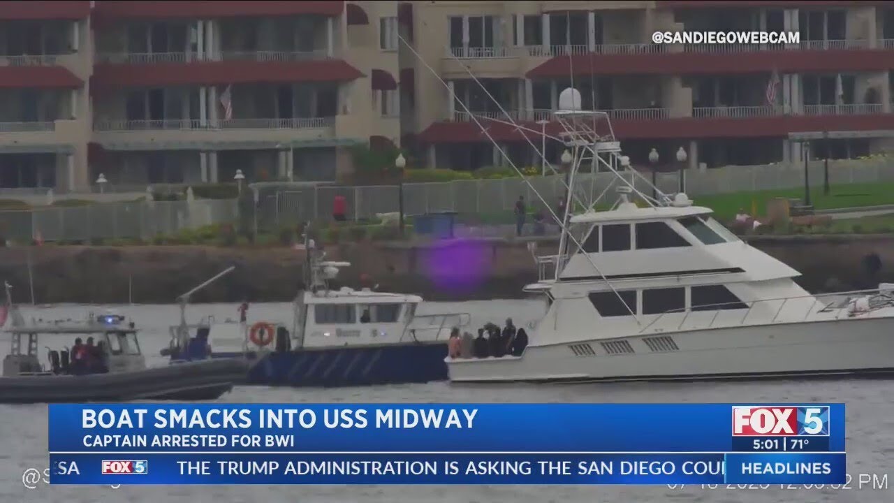 Private boat crashes into USS Midway; captain arrested for hit-and-run