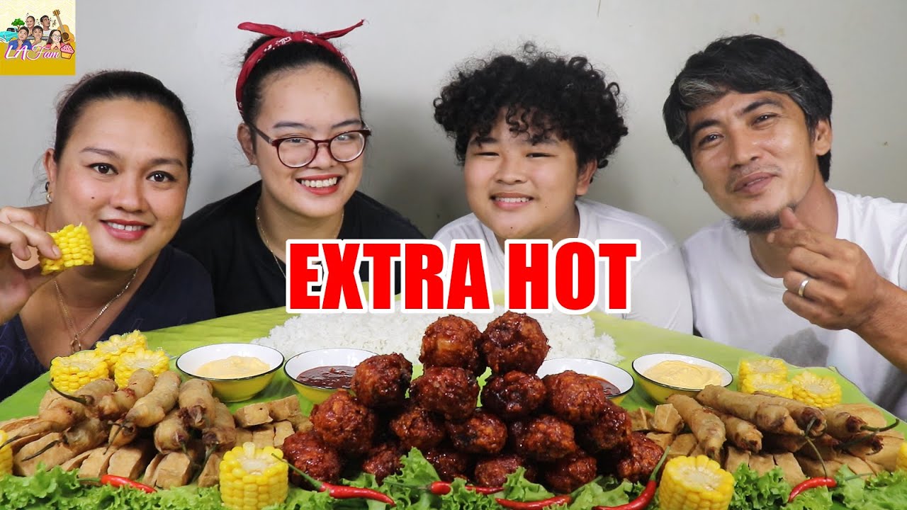 FIRE CHICKEN + CHEESY DYNAMITE ON FRIED TOFU! PINOY MUKBANG W/ LAFAM!