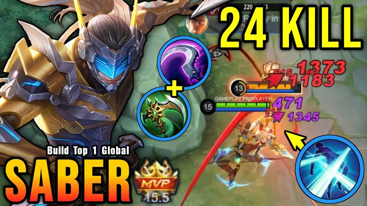 24 Kills!! Best Saber One Shot Build and Emblem!! - Build Top 1 Global Saber ~ MLBB