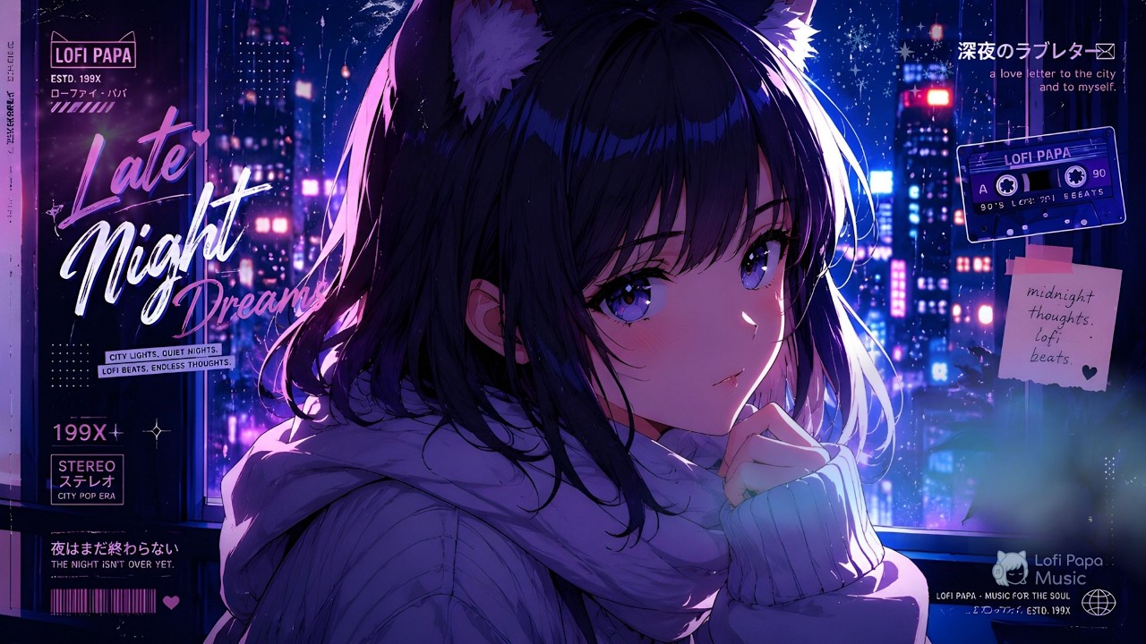 LIVE 24/7 🎧 Neko Girl Lofi ❄️ Chill Beats to Relax, Study & Sleep | Cozy Winter Night Ambience
