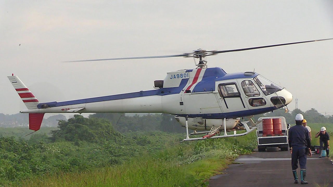 【2024へリコプター航空防除作業】ヘリサービス  Aerospatiale AS350B  JA9801 農薬補給 離着陸/Helicopter Crop Dusting in Japan.