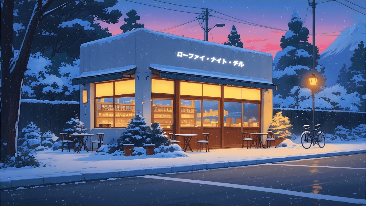 Snow Falling Outside a Cozy Winter Café ❄️ Soft Lofi Music for Focus, Study & Peaceful Night Work