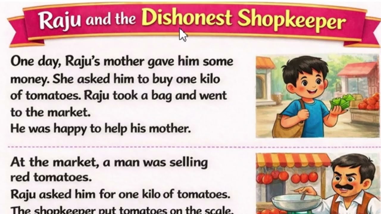 Raju And The Dishonest Man | How to read English  | English reading practice | English learning ||