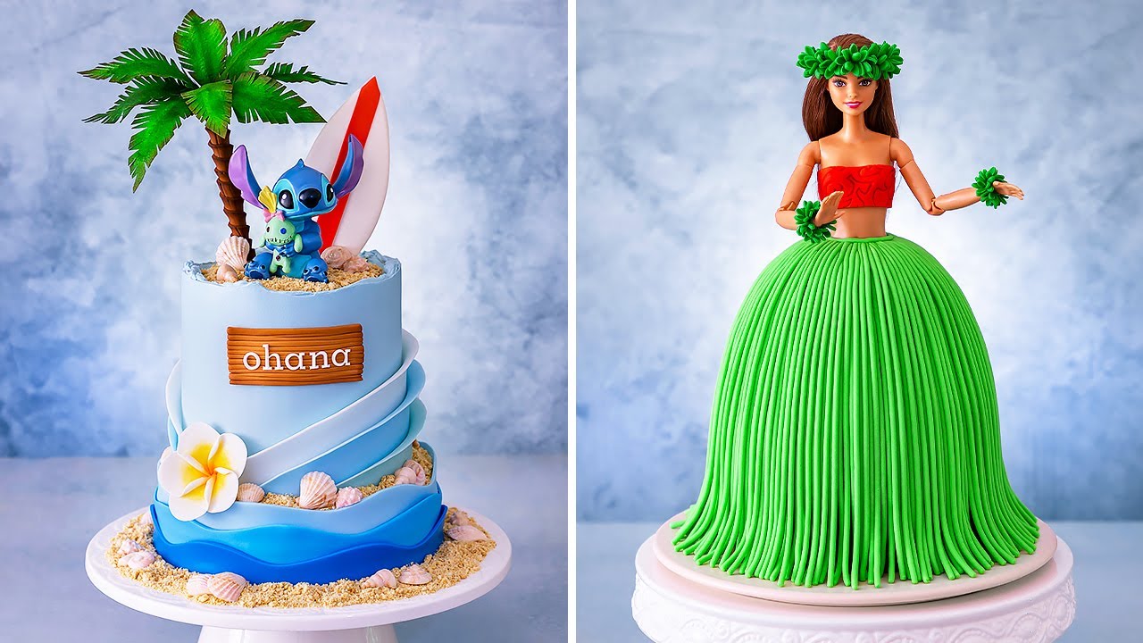 LILO & STITCH - Lilo Hula Dancing Barbie Doll Cake + Beach Themed Stitch Cake