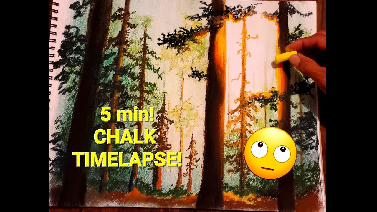 5 min Forest Timelapse. Soft Pastel chalk painting by Carlos Castillo. How to draw. Sennelier
