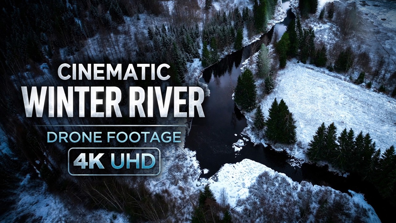 4K Winter Wonderland Drone Footage  Relaxing Nature River Aerial View | relax 4k