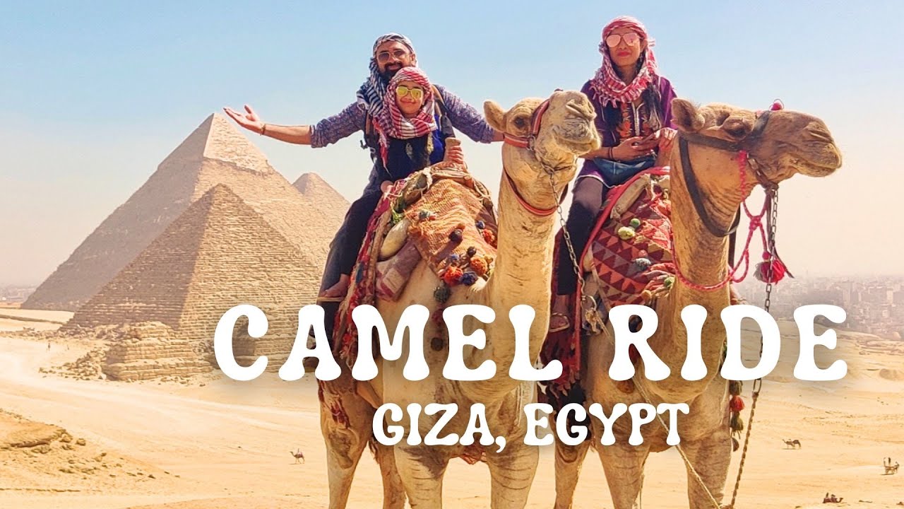 Camel ride through the Egyptian desert at the Great Pyramids of Giza