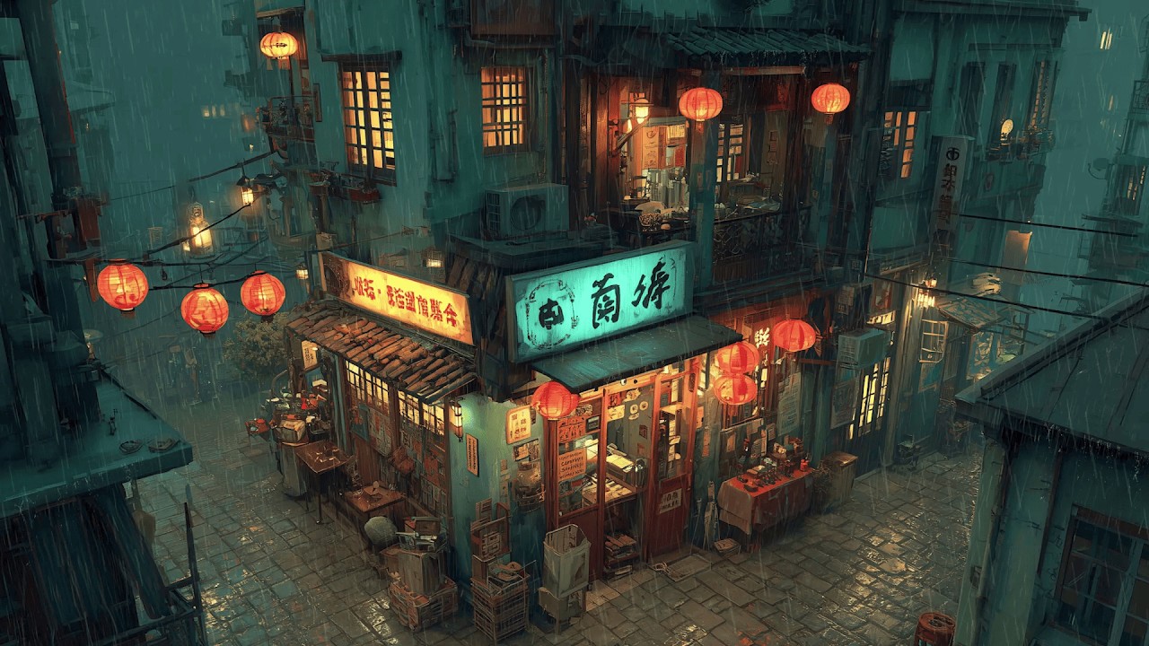 Japanese Old Town Rain 1980s ☔ Lofi Hip Hop & Chillhop | Rainy Ryokan Ambience