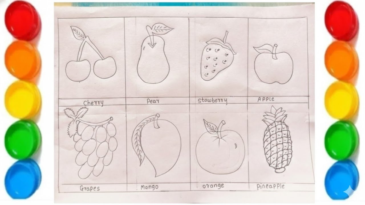Easy different 8 fruits drwaing art||easy different fruits drwaing art||fruits drwaing art||art