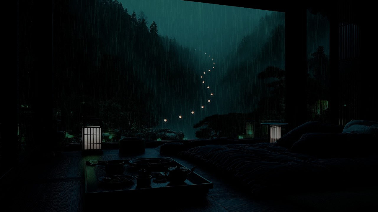 Quiet Mountain Rain Sounds at a Peaceful Cabin 🌧 (No Ads) | Dark Bedroom Ambience for Deep Sleep