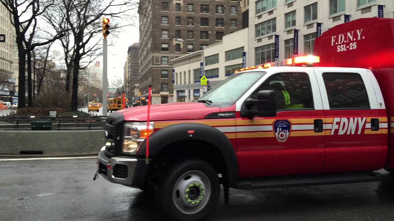 FDNY LADDER 25 RESPONDING WITH IT'S BRAND NEW SPECIAL OPERATIONS COMMAND SSL-25 UNIT IN MANHATTAN.
