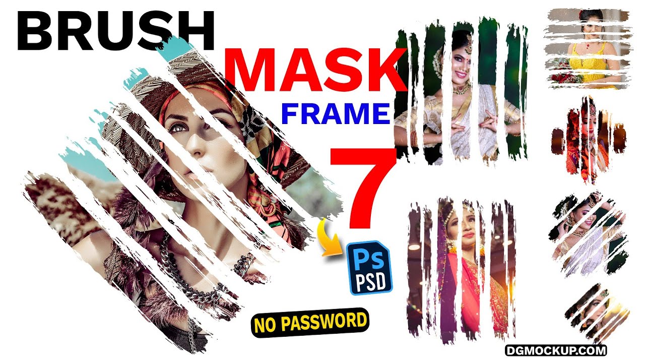 Creative Stripes Brush Mask Frame Templates for Creative Designs | 7 Mask Frame Free PSD