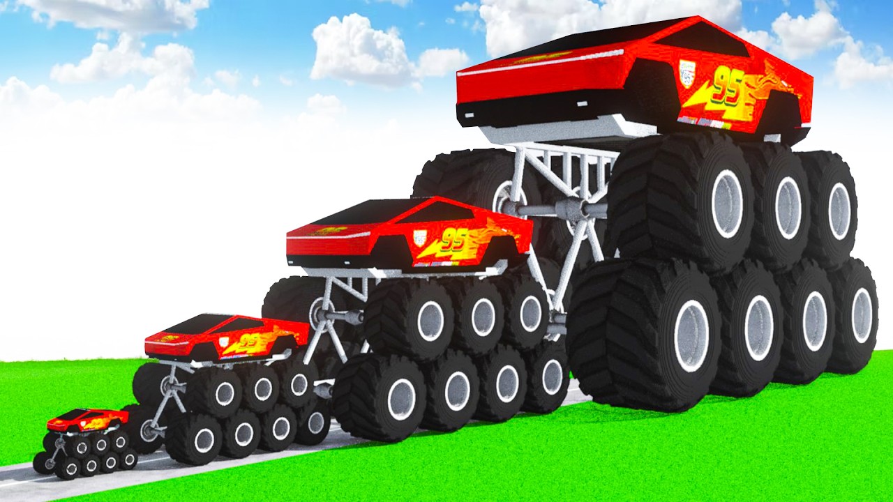 Tesla Transforming to Big & Small MCQUEEN Mega Monster Truck Tesla in Teardown!