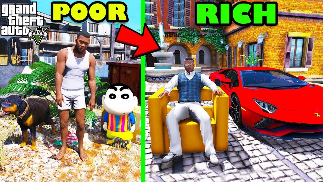 GTA 5: Shin Chan & Franklin Poor Life to Rich Life Shin Chan Earns 10000000000$ and Super Cars