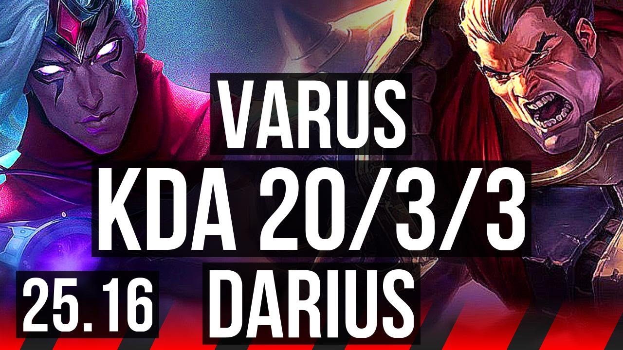 VARUS vs DARIUS (TOP) | 52k DMG, Legendary, 6 solo kills, 20/3/3 | KR Master | 25.16