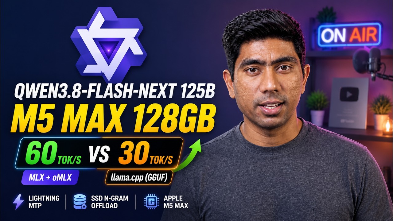 Qwen3.8-Flash-Next 125B: 60 токенов/с на MLX против 30 токенов/с на llama.cpp на M5 Max 🚀