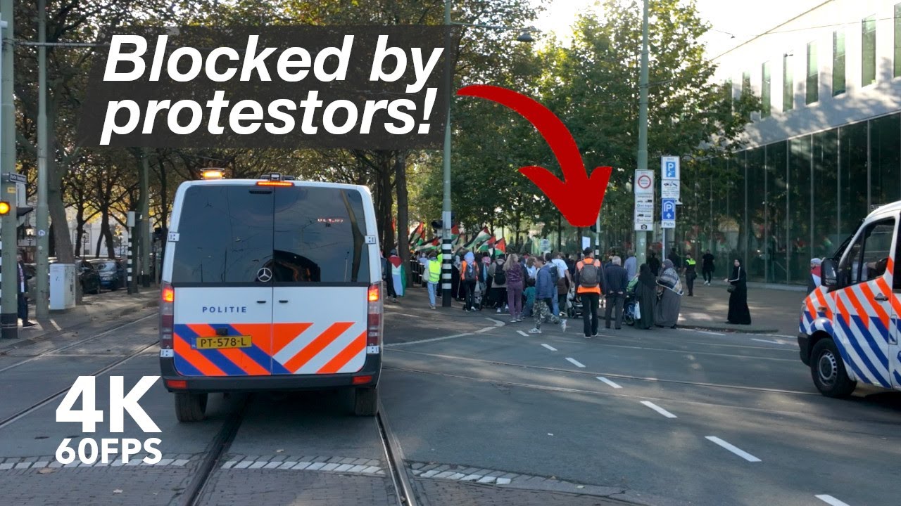 Chaos due to protest march! | 🚊 HTM Line 17 | 🇳🇱 The Hague | 4K Tram Cabview | Siemens Avenio