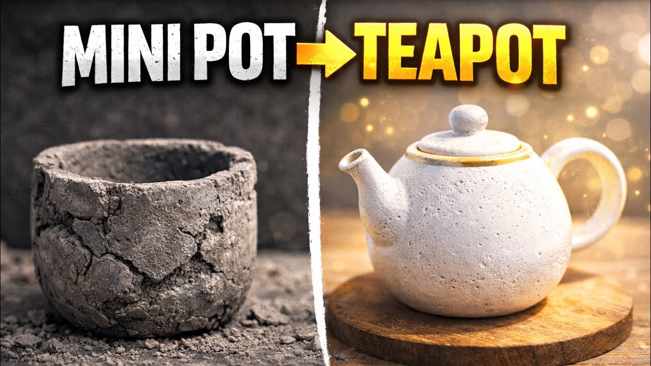 This mini cement pot turns into a teapot (ASMR)