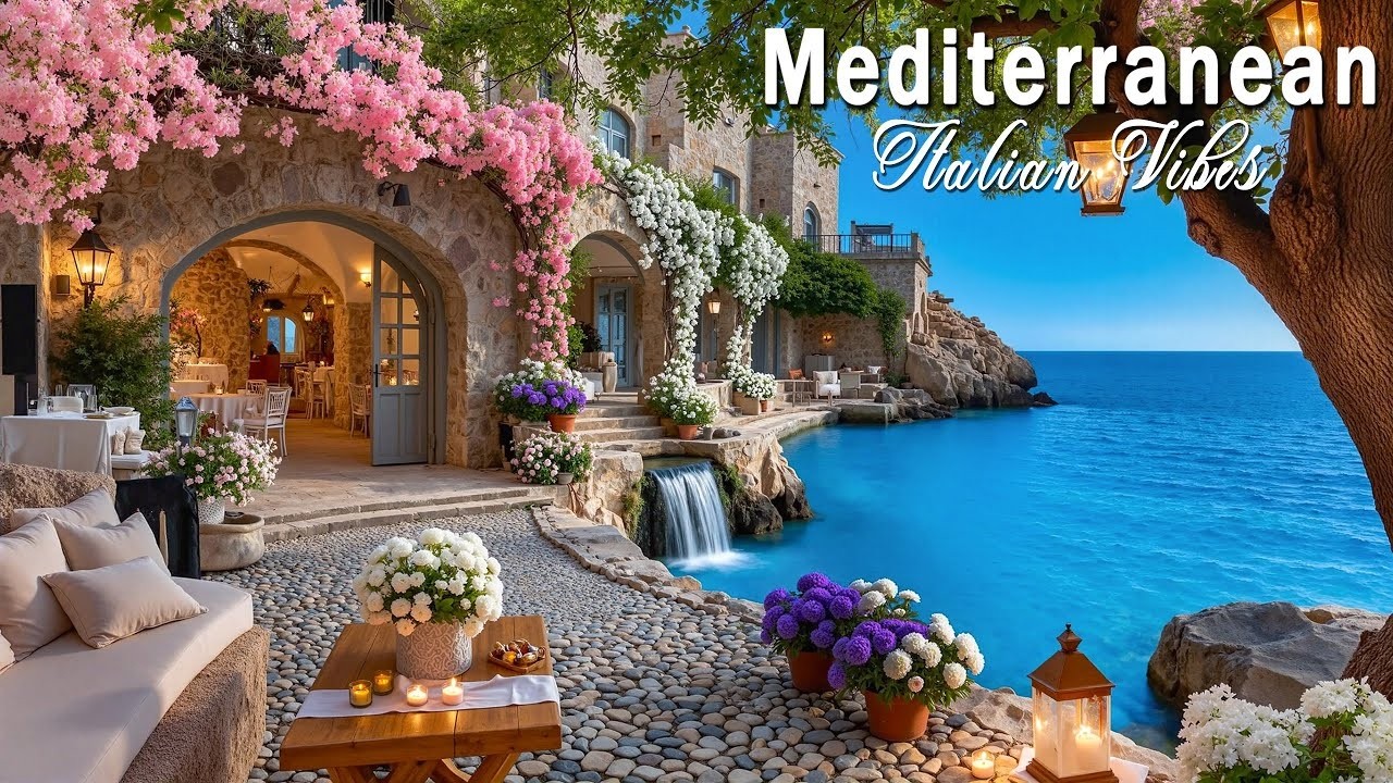 🇮🇹 Italian Vibes & Mediterranean Music 🎶 Serene Waves & Calm Mediterranean Coast Views 🌊🏛️ 4k
