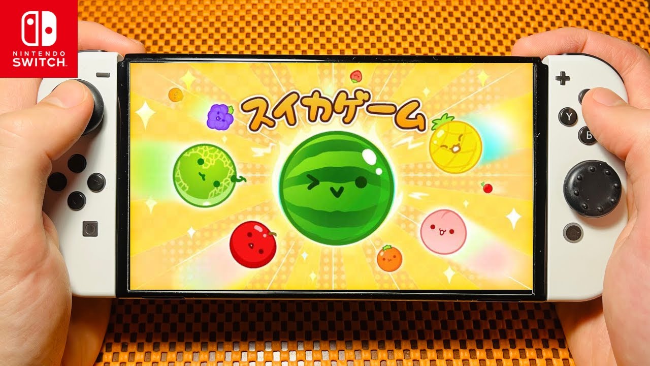 Suika Game/Watermelon Game on Nintendo Switch Oled Handheld Gameplay *love this game*