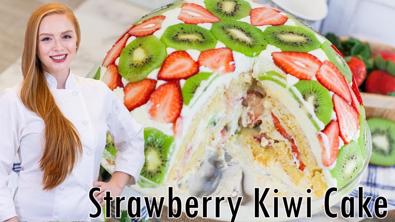 UNIQUE Dome-Shaped Kiwi Strawberry Trifle Cake Recipe with Custard Cream Filling!!