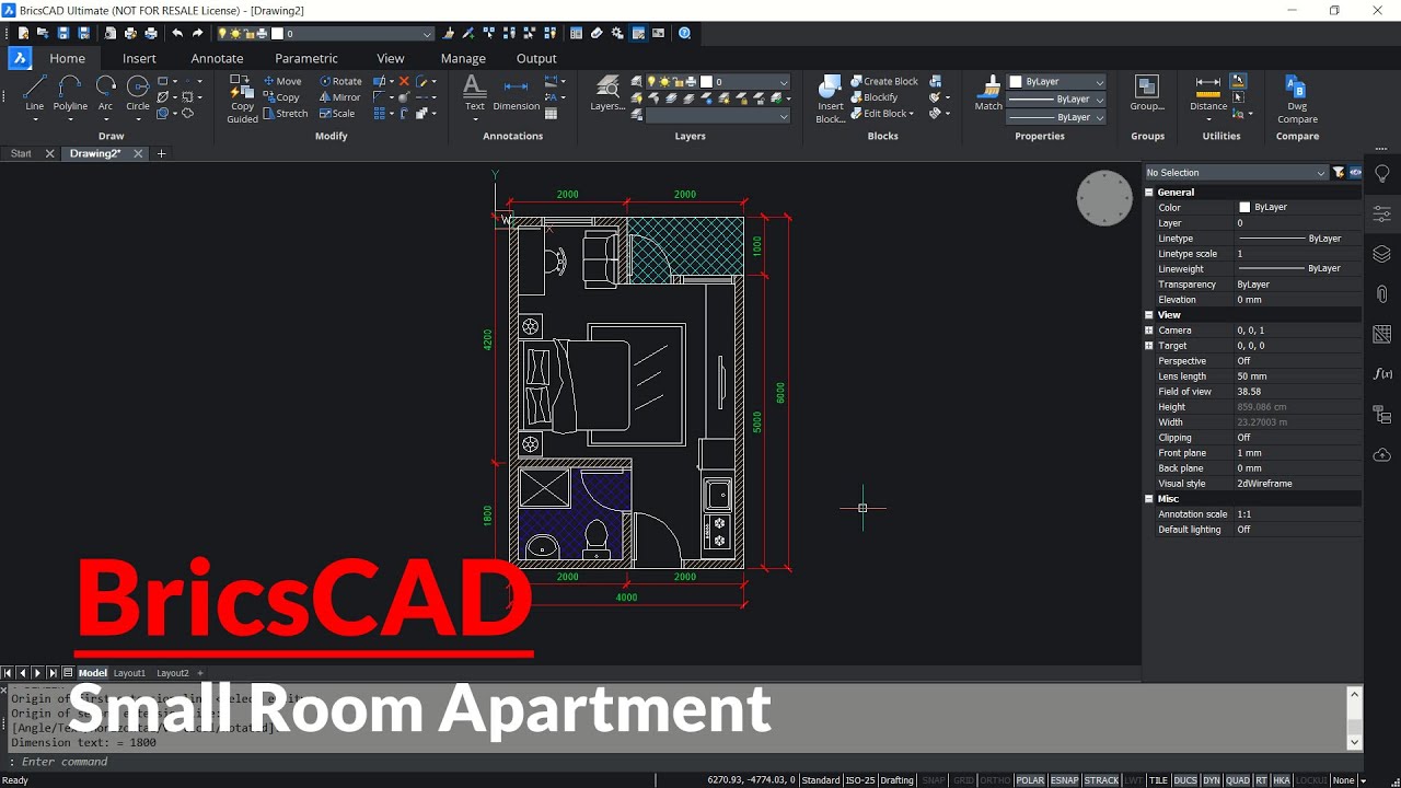 BricsCAD 4x6m Small Room Apartment Floor Plan Tutorial