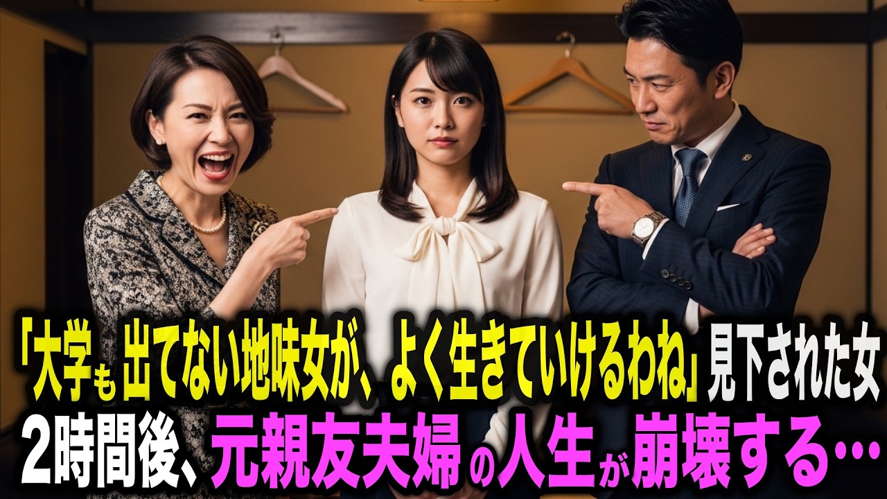 【スカッと】「大学も出てない地味な女が、よく生きていけるわね」送別会で元親友夫婦に見下された女。2時間後、自らの言葉で夫婦の人生が崩れていく…