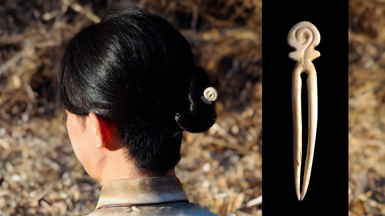 一本のツノから縄文時代のかんざしを削り出す #41 Primitive Japan