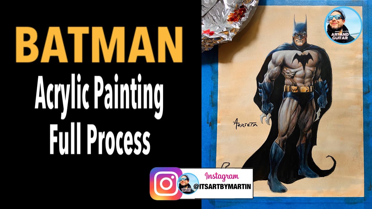 BATMAN Original ACRYLIC PAINTING and Drawing STEP BY STEP. Full process Comicbook Style.