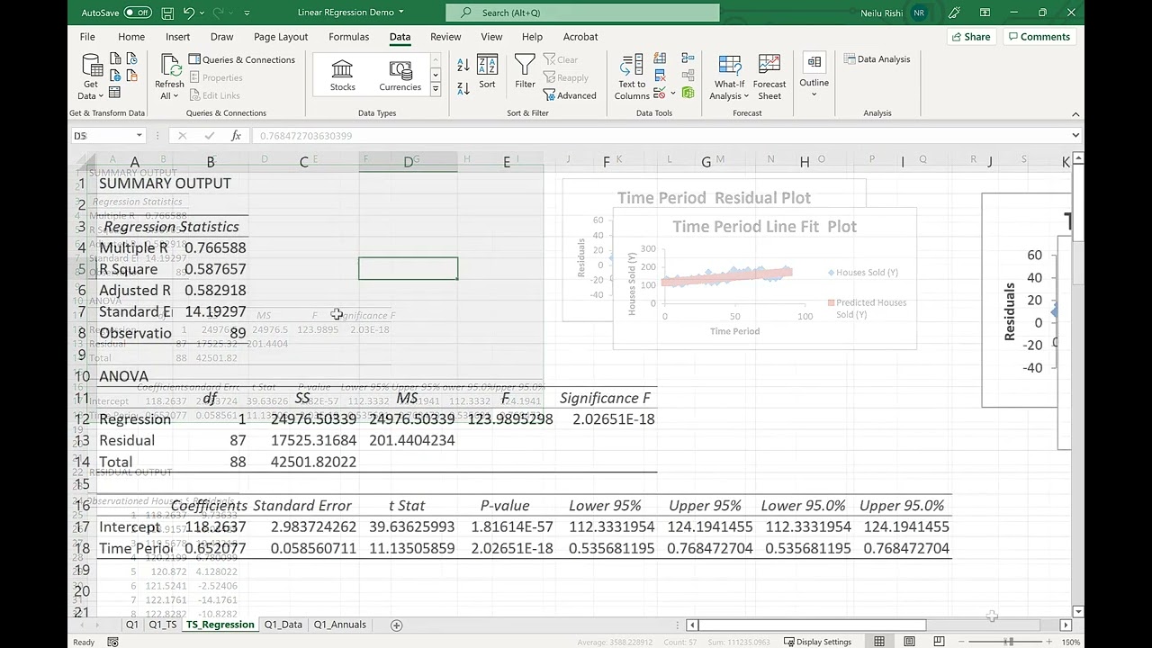 Linear Regression in Excel for Time Series Data