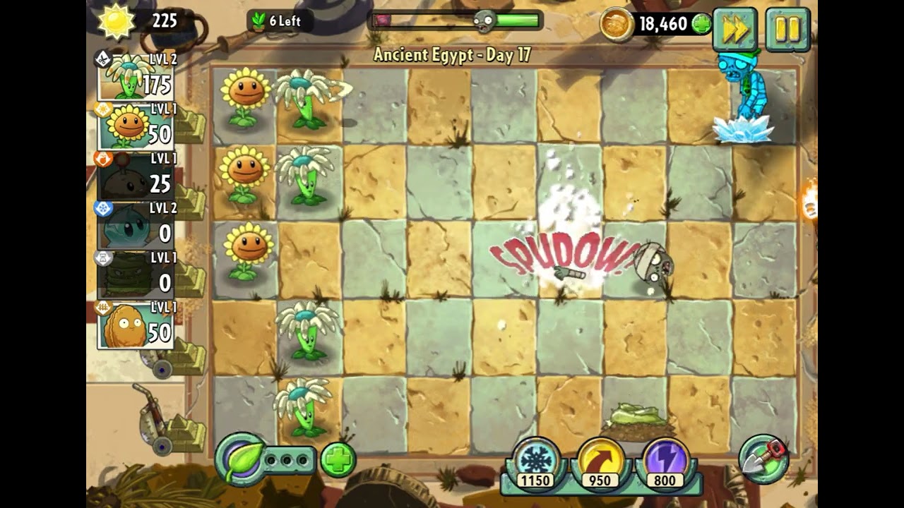 Plants vs Zombies 2 | Game play Ancient Egypt Level 17 | survival with 14plants