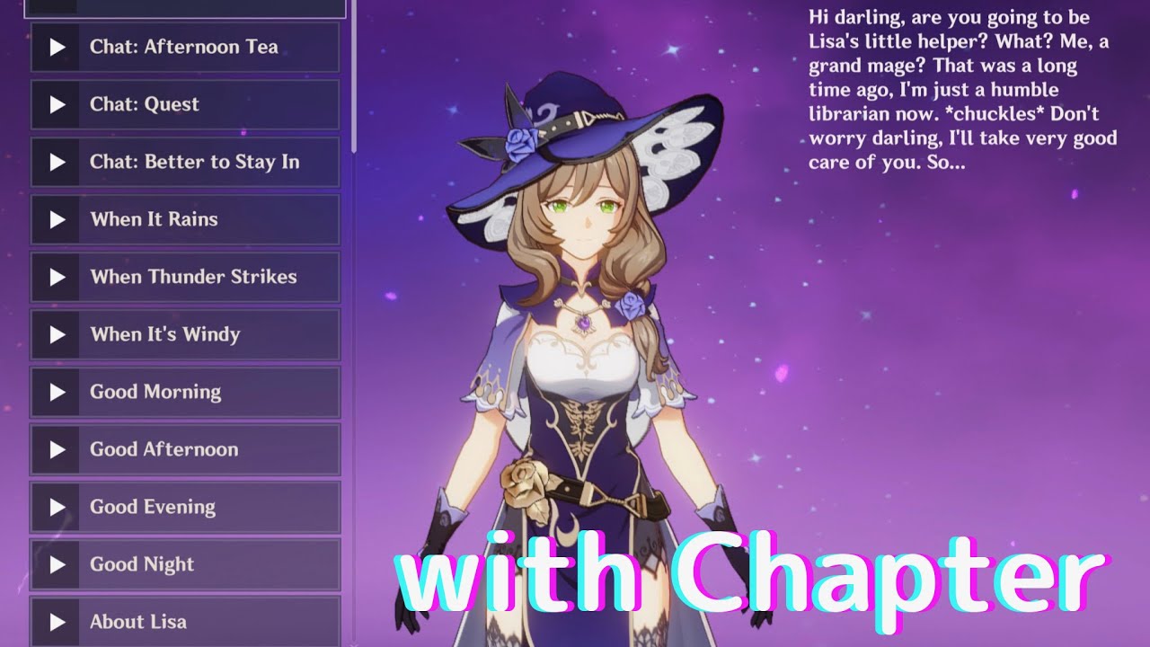 【Genshin Impact】Lisa (CV:Mara Junot) All Voice-Over List in English [Friendship 6+]