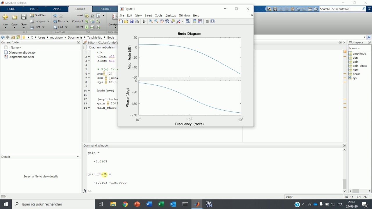 Matlab - Bode, marges de gain et de phase