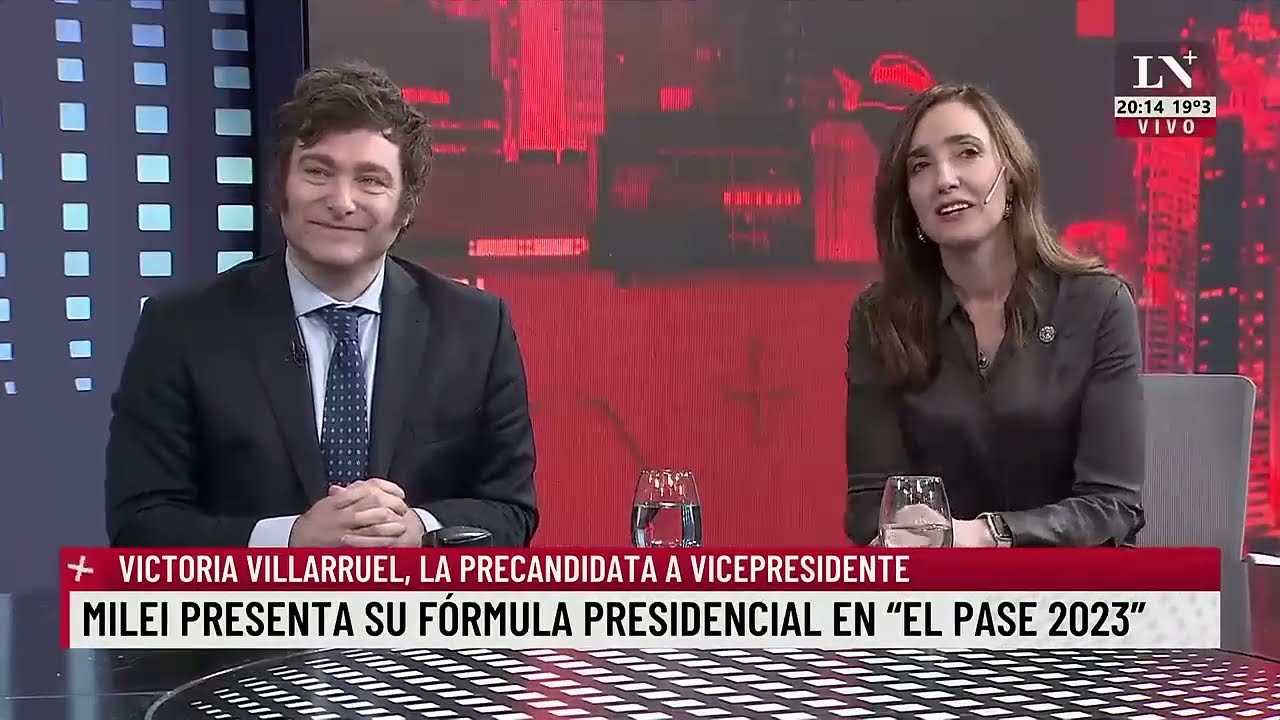 Javier Milei y Victoria Villarruel en LN+ con Eduardo Feinmann y Jonatan Viale.