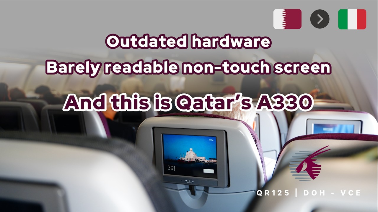 Outdated Qatar cabin | Economy | Qatar Airways QR125 Doha to Venice A330-300 (Flight Review #82)