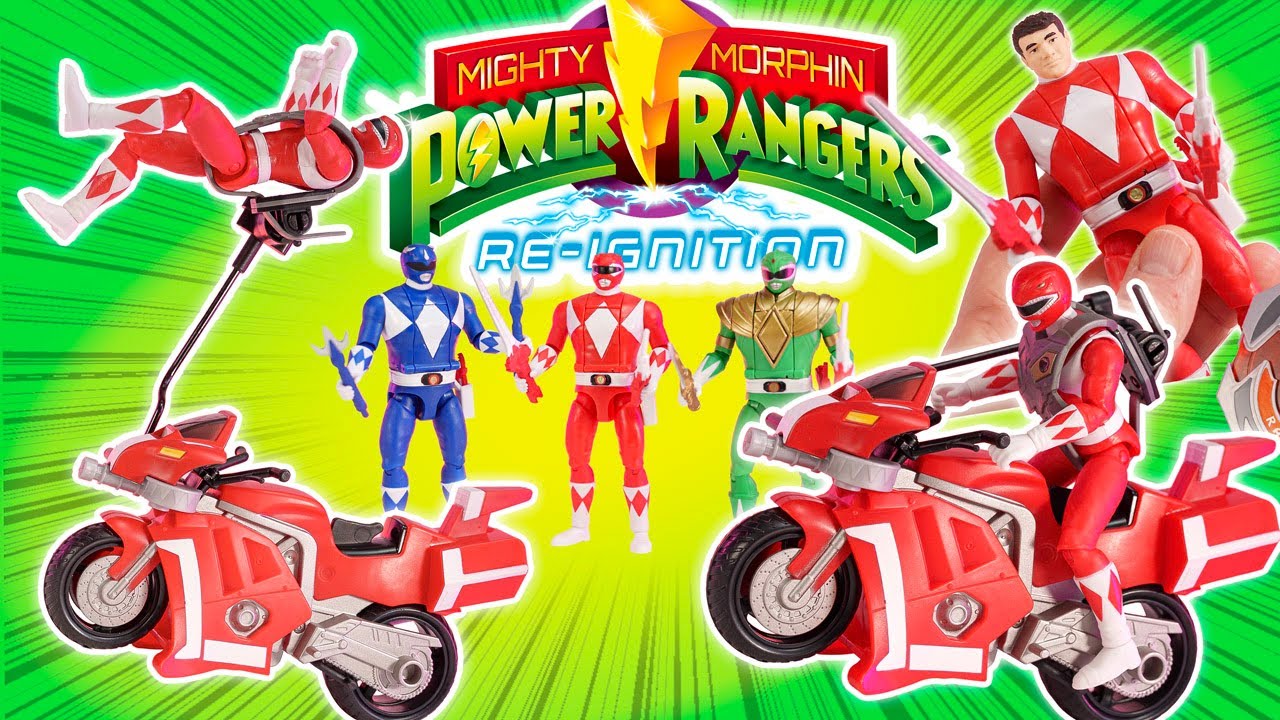 Une Moto de Fous et des Figurines Auto Morphin des POWER RANGERS MIGHTY MORPHIN Re-Ignition