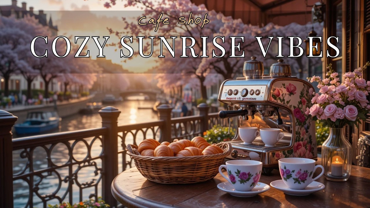 Cozy Spring Morning Café Ambience ☕ Relaxing Coffee Sounds & Calm City View