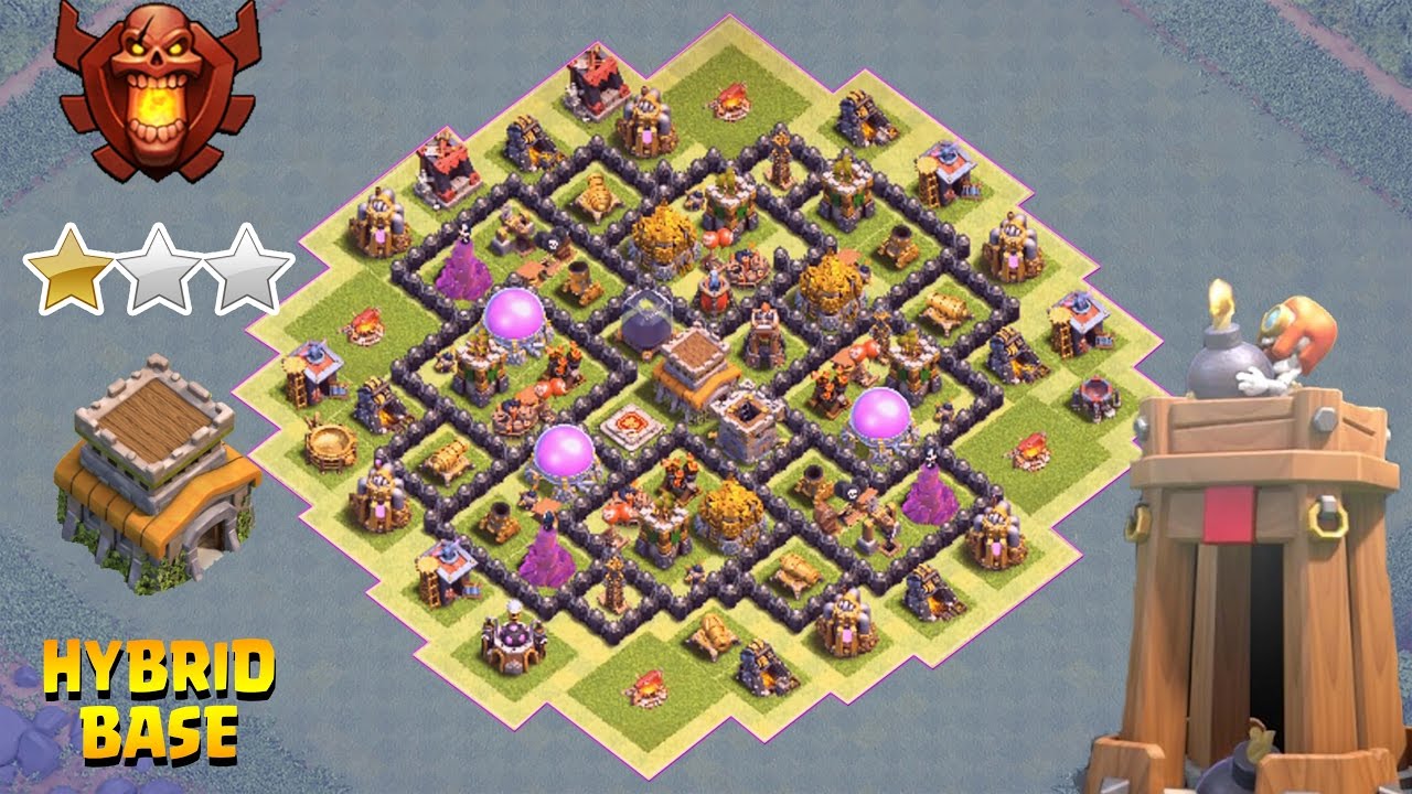 Clash of Clans ♦ TH8 BEST Hybrid base / Trophy+Farming Base with BOMB TOWER 2017 ♦ COC 2017
