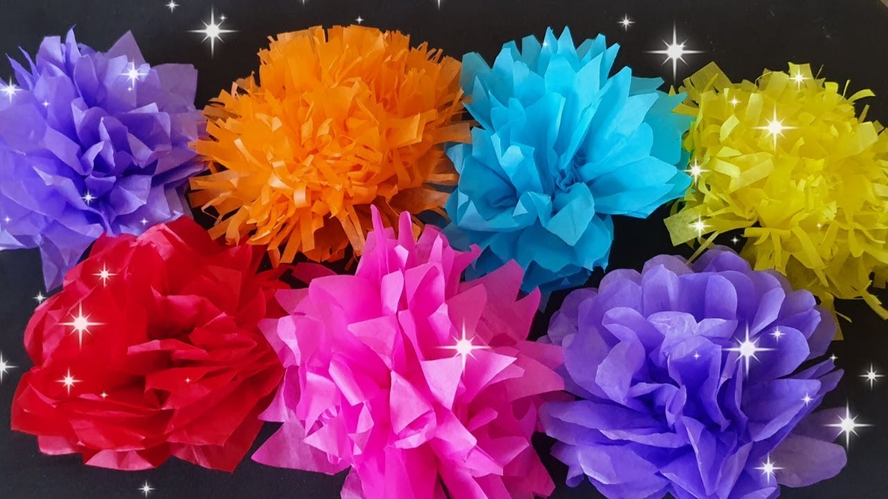 COMO HACER FLORES DE PAPEL DE CHINA FÁCIL 4 DIFERENTES DISEÑOS MISMA TECNICA ECONÓMICAS